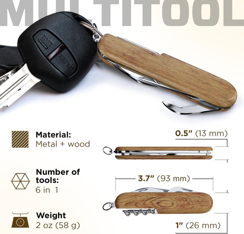 GOOD WORKER Small Pocket Knife 6 in 1 - Keychain Multitool - Compact Kids Pocket Knife with Bottle Opener, Can Opener, Corkscrew, Phillips Screwdriver - EDC Gift for Men, Women, Camping, Hiking, Travel - 5005 - Image 3